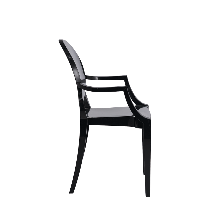 Louis Ghost Armchair in Black with Silver Vinyl Seat Pad
