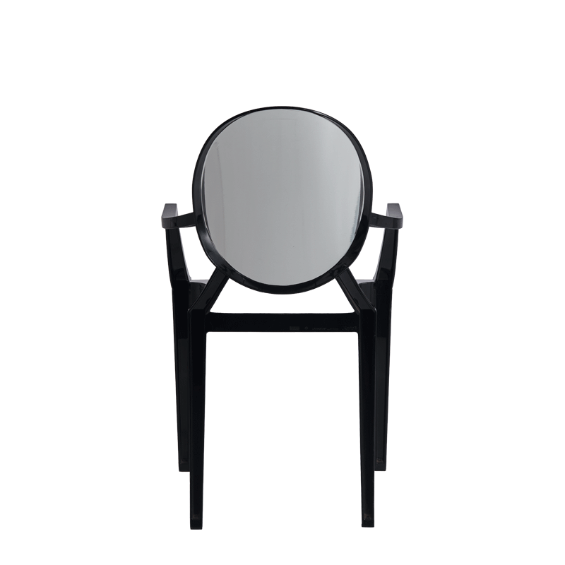 Louis Ghost Armchair in Black with Silver Vinyl Seat Pad