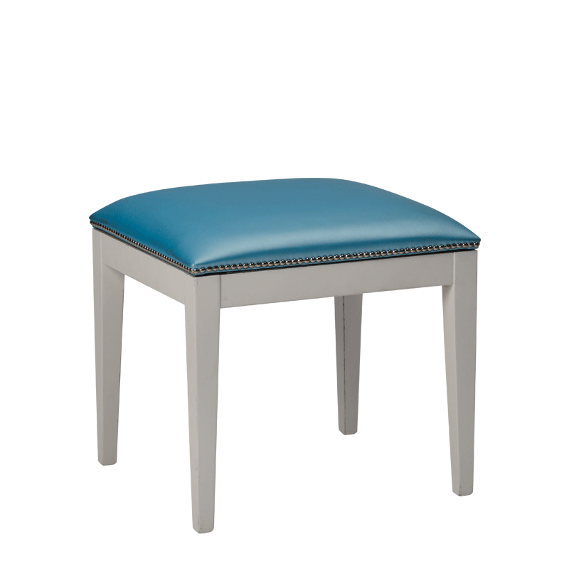 Divano Ottoman in White with Sky Blue Seat Pad