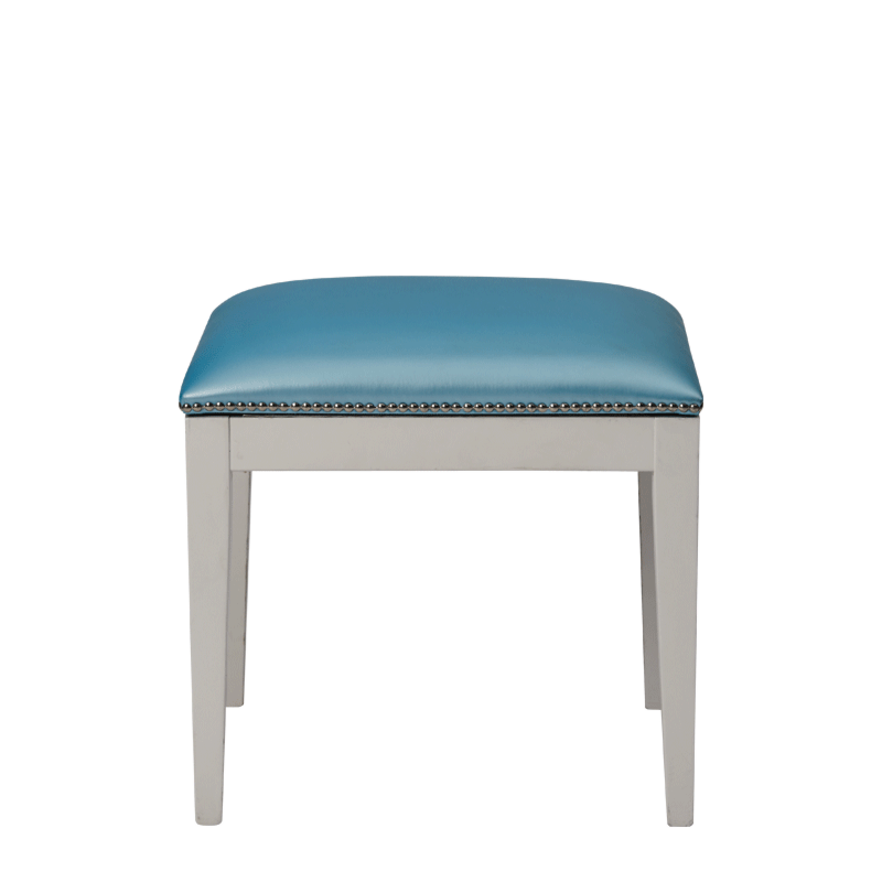 Divano Ottoman in White with Sky Blue Seat Pad