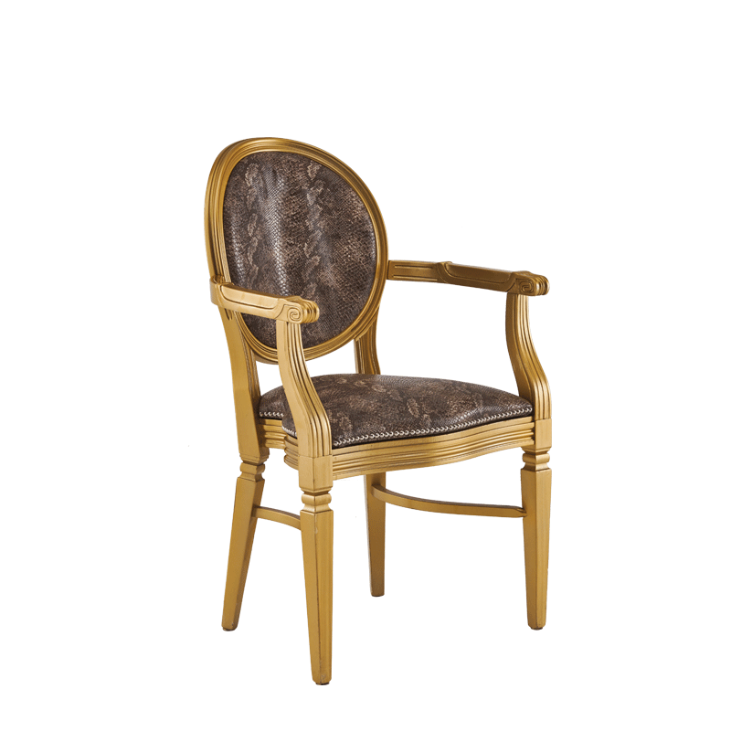 Chandelle Armchair in Gold with Taupe Snake Skin Seat Pad