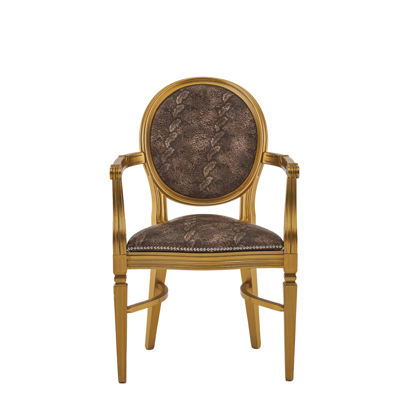 Chandelle Armchair in Gold with Taupe Snake Skin Seat Pad