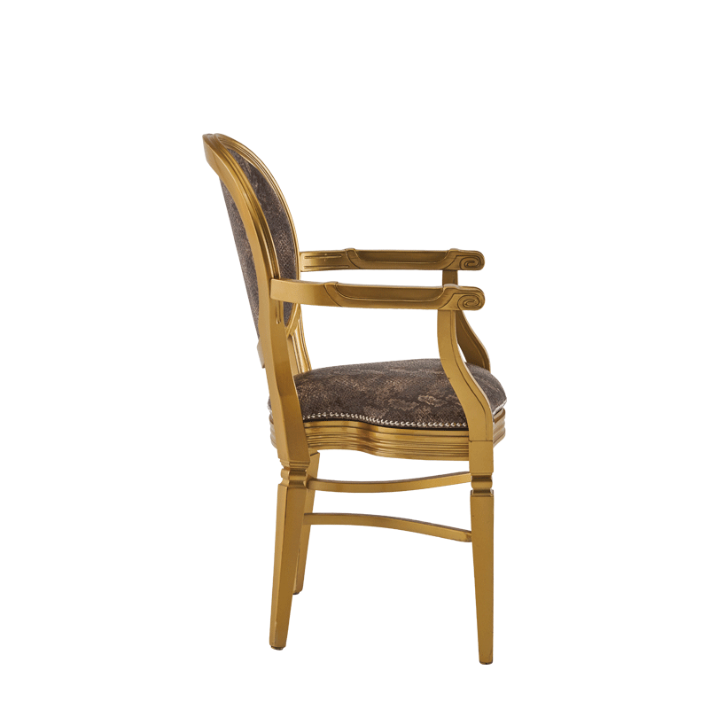 Chandelle Armchair in Gold with Taupe Snake Skin Seat Pad
