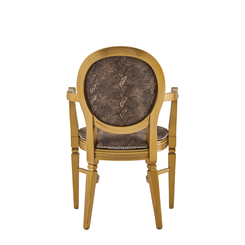 Chandelle Armchair in Gold with Taupe Snake Skin Seat Pad