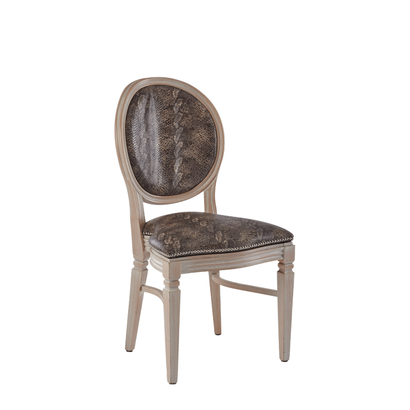 Chandelle Chair in Ivory with Taupe Snake Skin Seat Pad
