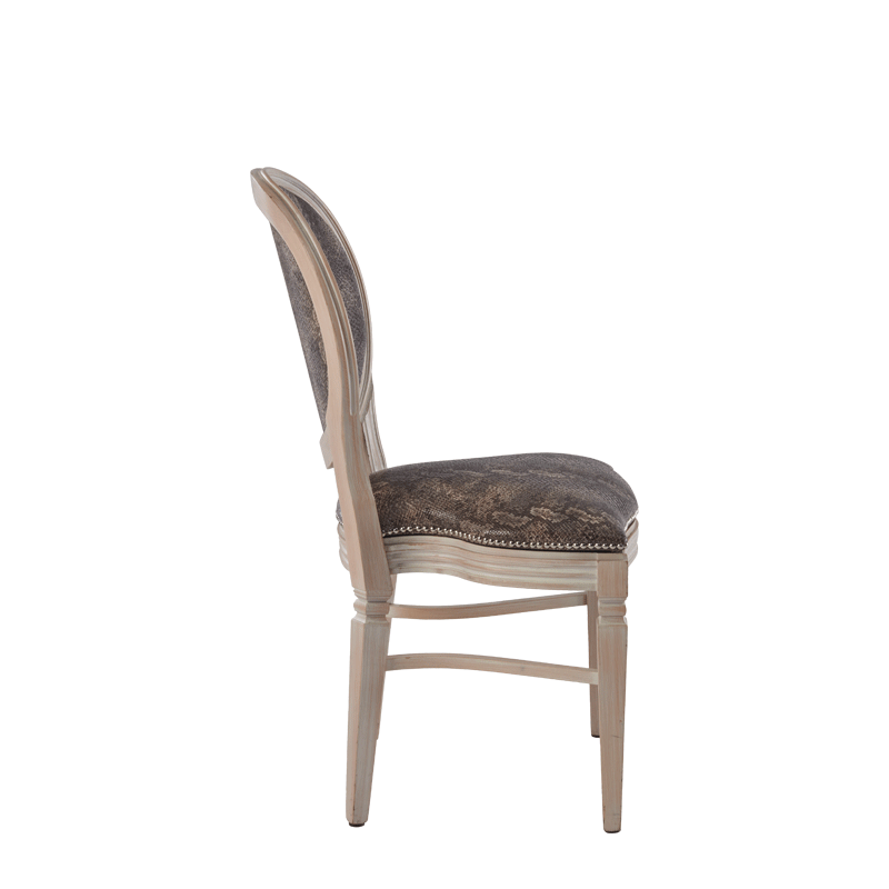 Chandelle Chair in Ivory with Taupe Snake Skin Seat Pad