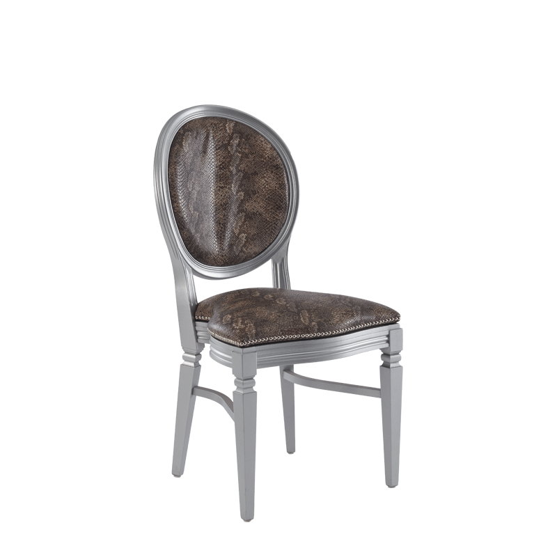 Chandelle Chair in Silver with Taupe Snake Skin Seat Pad