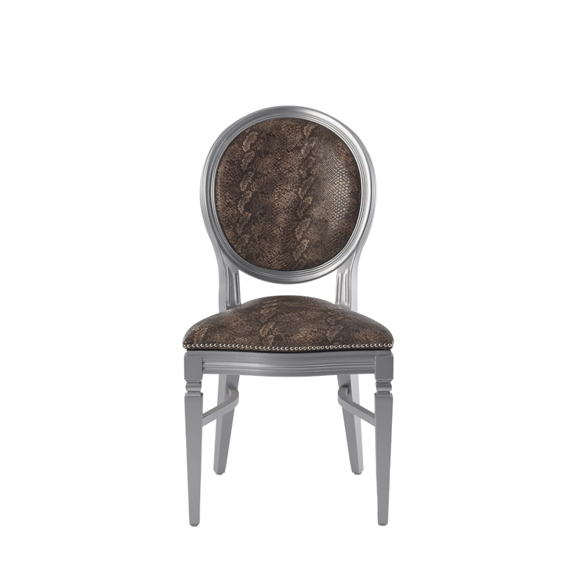 Chandelle Chair in Silver with Taupe Snake Skin Seat Pad