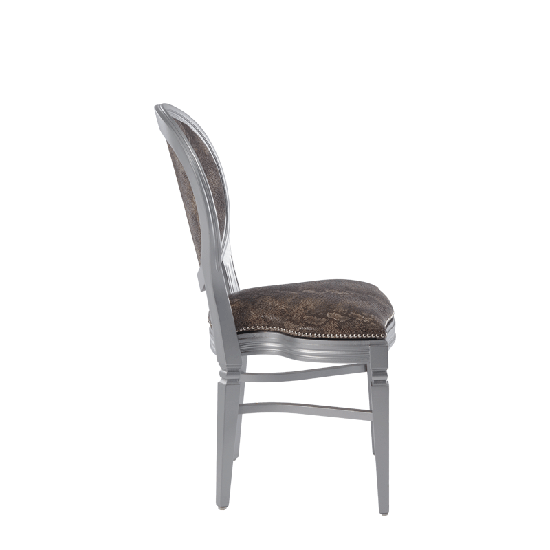 Chandelle Chair in Silver with Taupe Snake Skin Seat Pad