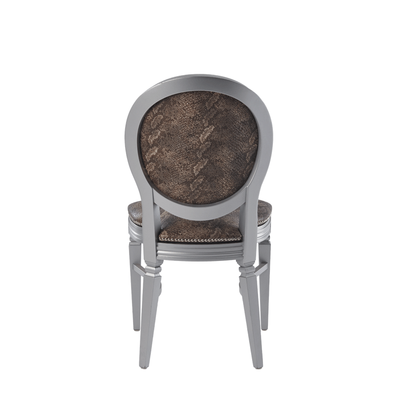 Chandelle Chair in Silver with Taupe Snake Skin Seat Pad