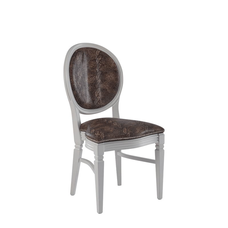 Chandelle Chair in White with Taupe Snake Skin Seat Pad