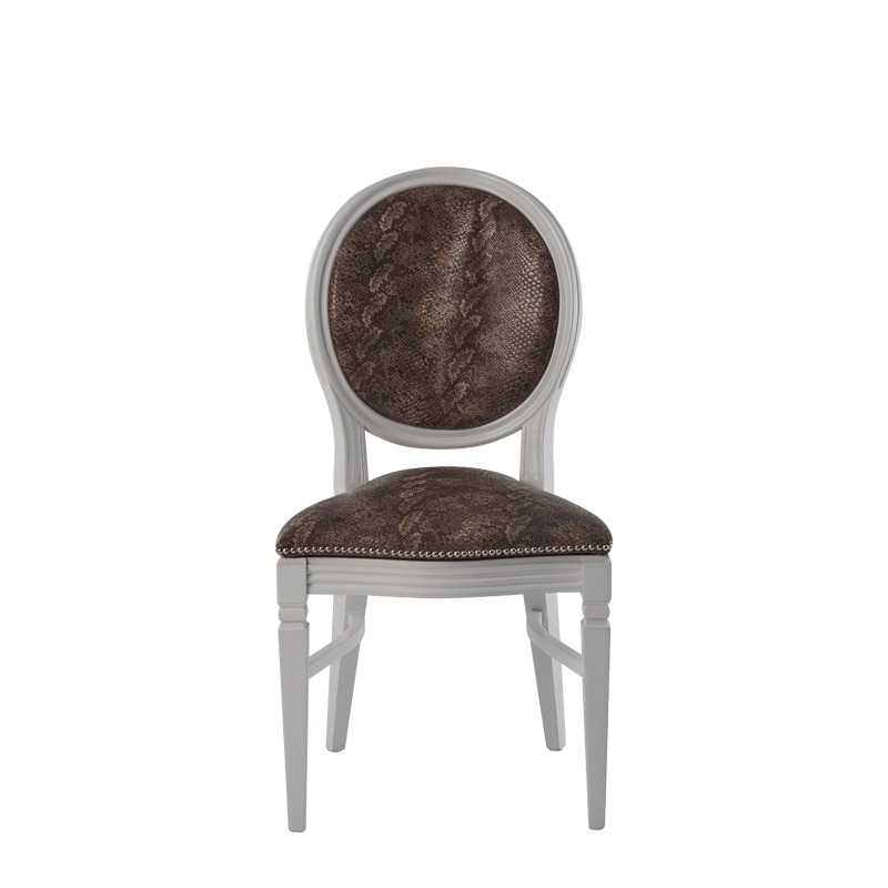 Chandelle Chair in White with Taupe Snake Skin Seat Pad