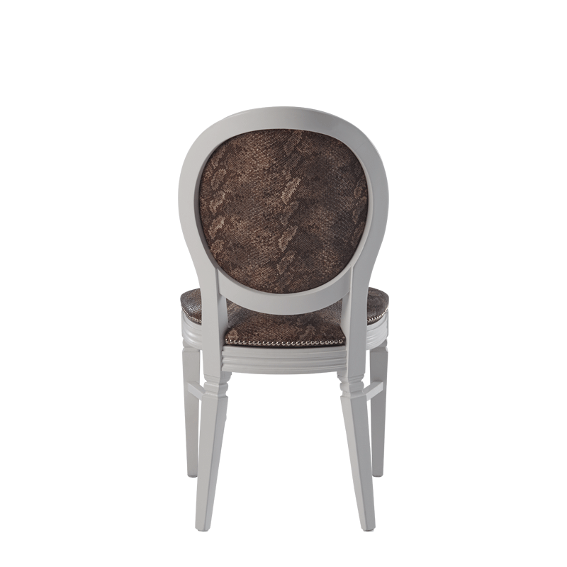 Chandelle Chair in White with Taupe Snake Skin Seat Pad