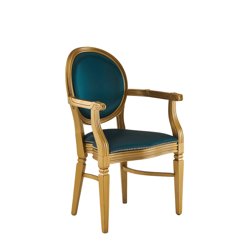 Chandelle Armchair in Gold with Teal Seat Pad