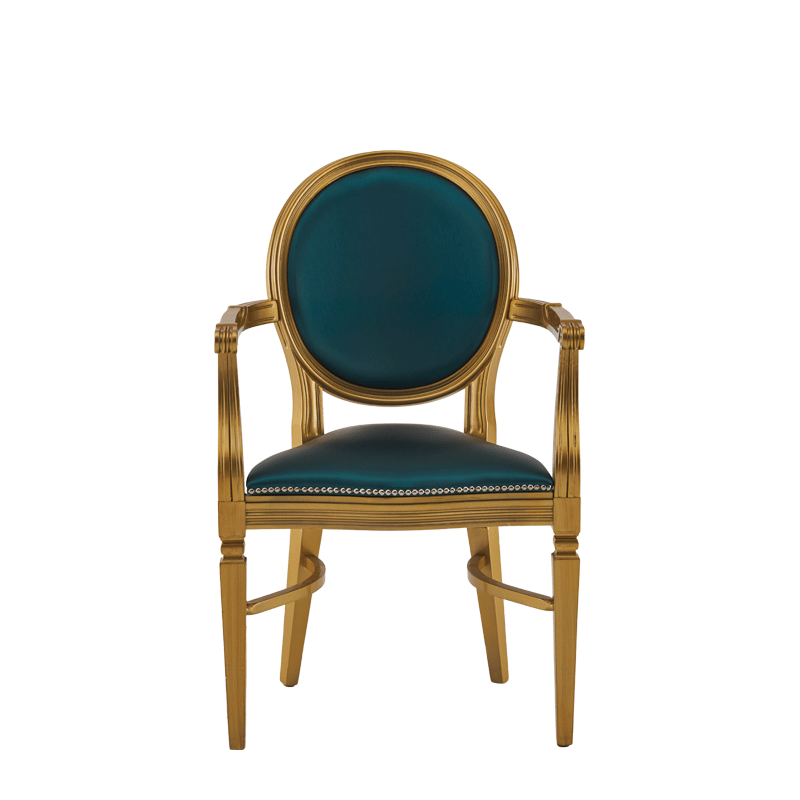 Chandelle Armchair in Gold with Teal Seat Pad