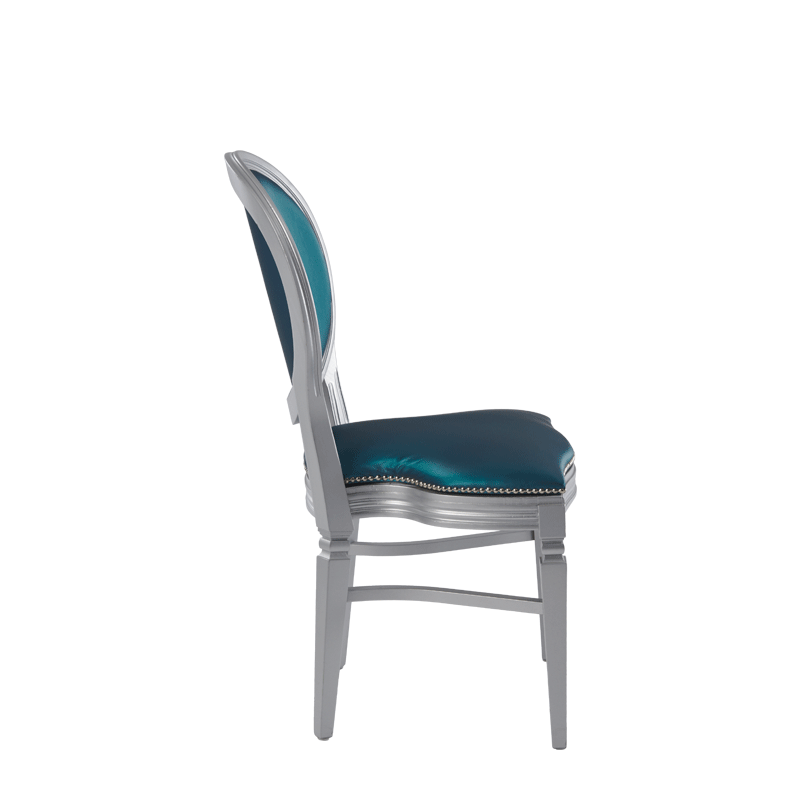 Chandelle Chair in Silver with Teal Seat Pad