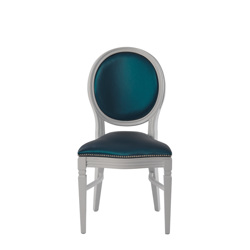 Chandelle Chair in White with Teal Seat Pad