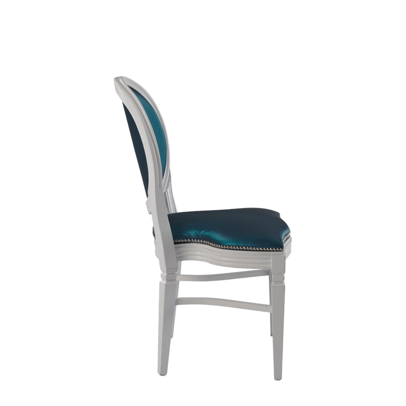 Chandelle Chair in White with Teal Seat Pad