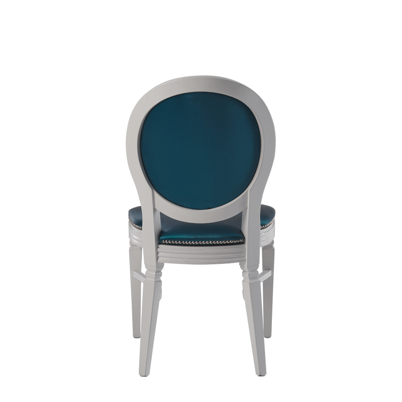 Chandelle Chair in White with Teal Seat Pad