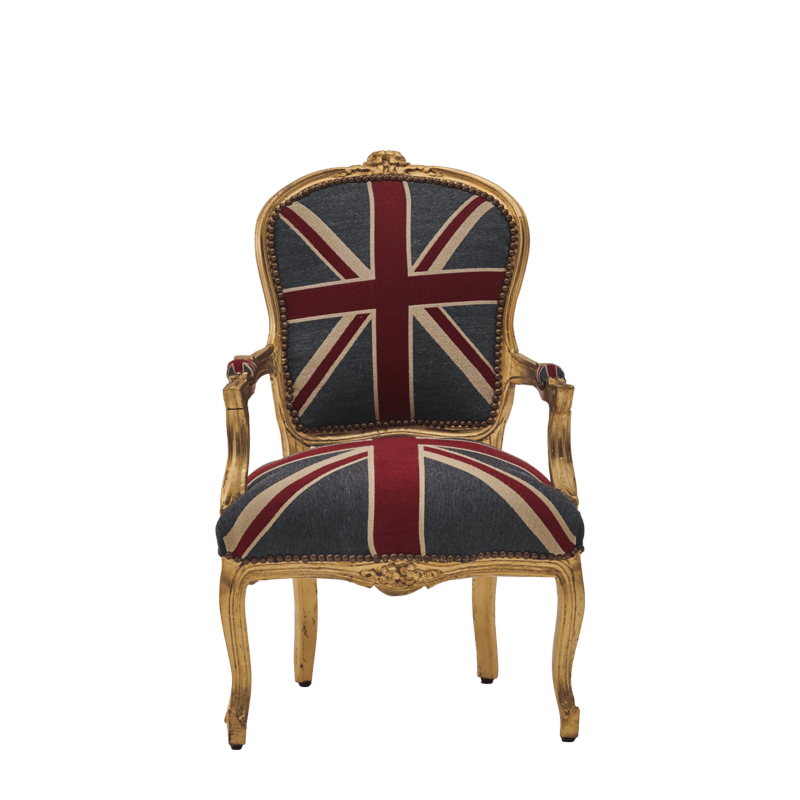 Louis Armchair in Gold with Union Jack Seat Pad