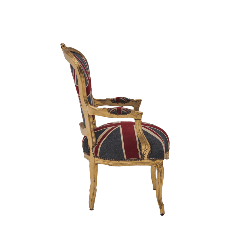 Louis Armchair in Gold with Union Jack Seat Pad