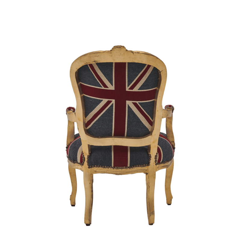 Louis Armchair in Gold with Union Jack Seat Pad