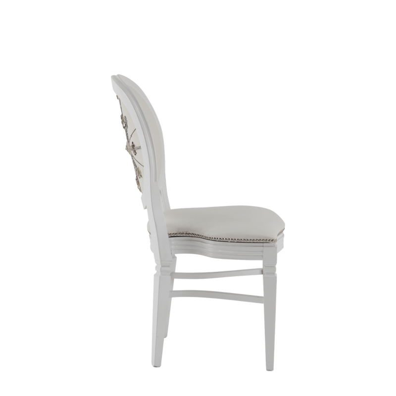 Chandelle Chair in White with Anastasia Collection in Silver
