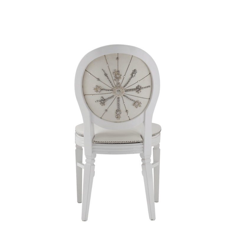 Chandelle Chair in White with Anastasia Collection in Silver