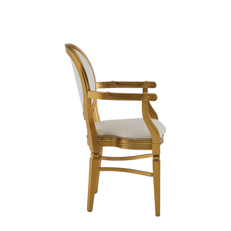 Chandelle Armchair in Gold with White Seat Pad