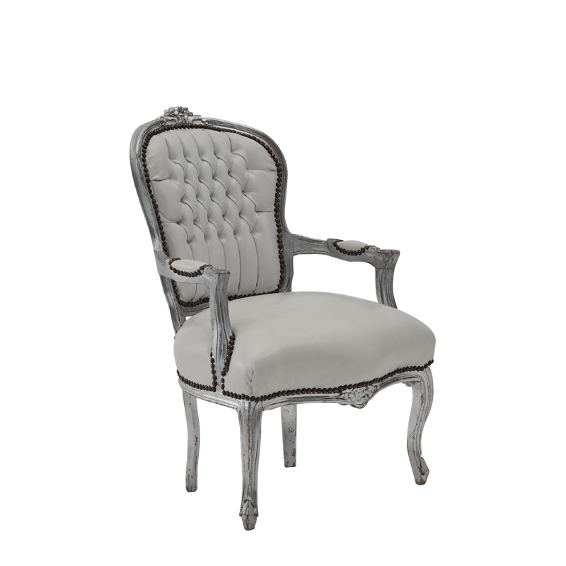 Louis Armchair in Silver Gilt with White Seat Pad