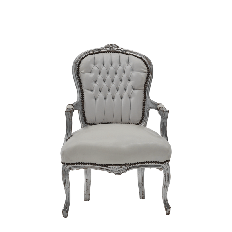 Louis Armchair in Silver Gilt with White Seat Pad