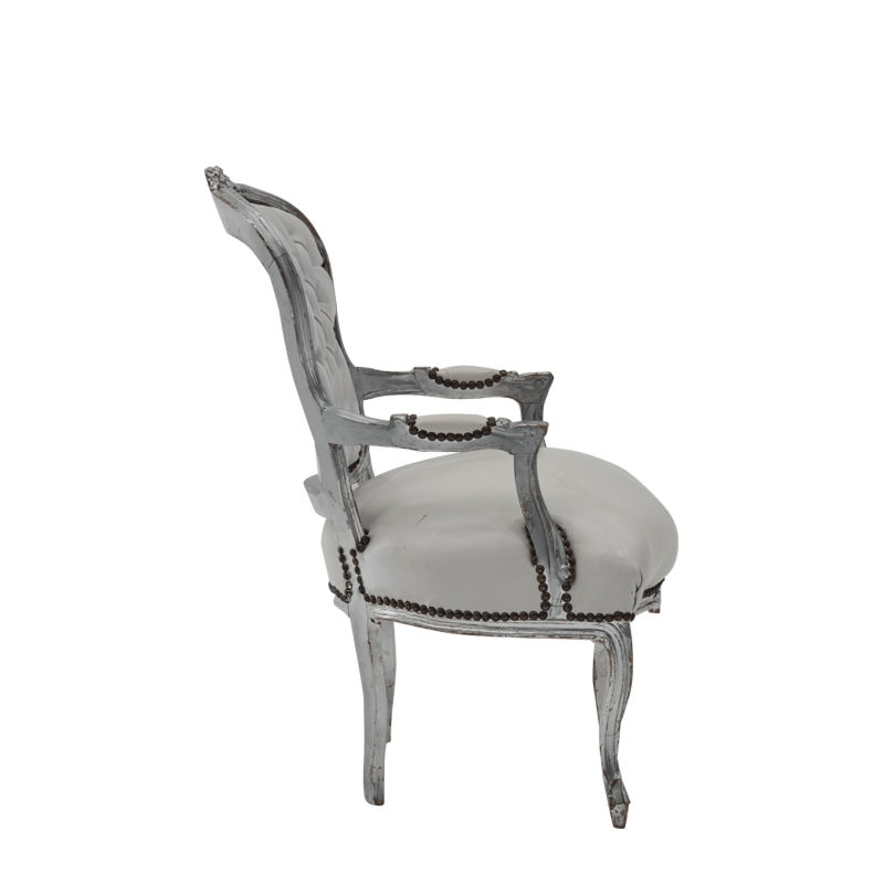 Louis Armchair in Silver Gilt with White Seat Pad