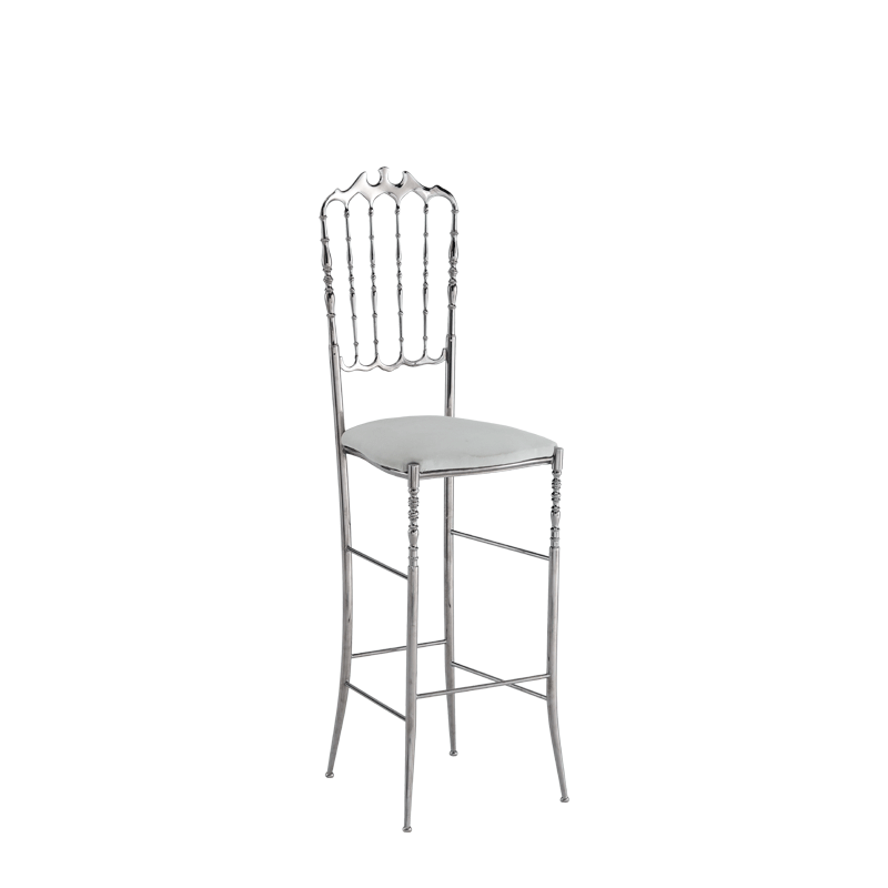 Napoleon Bar Stool in Chrome with White Seat Pad