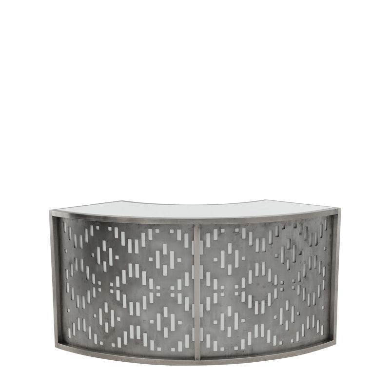 Unico Curved Bar with Stainless Steel Frame and Etched Panel