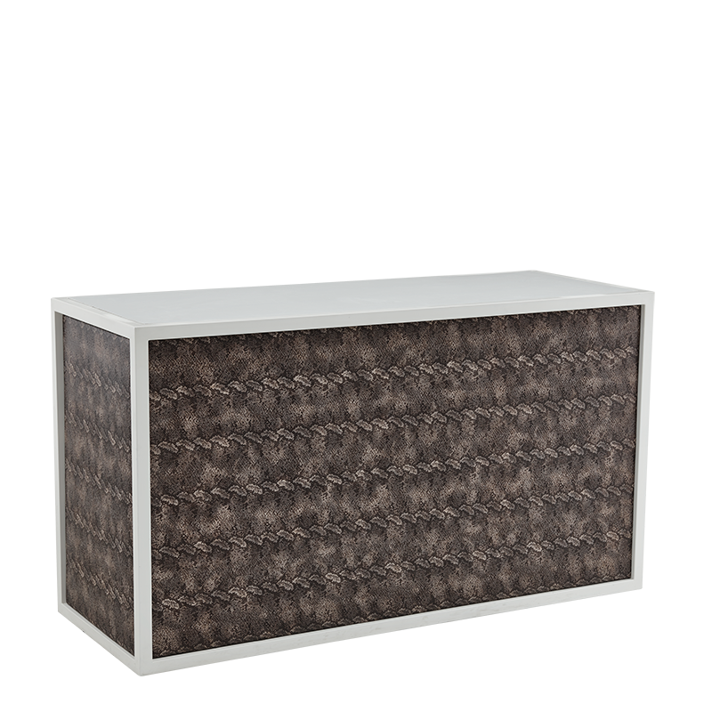 Unico Bar - White Frame - Taupe Snake Skin Upholstered Panels