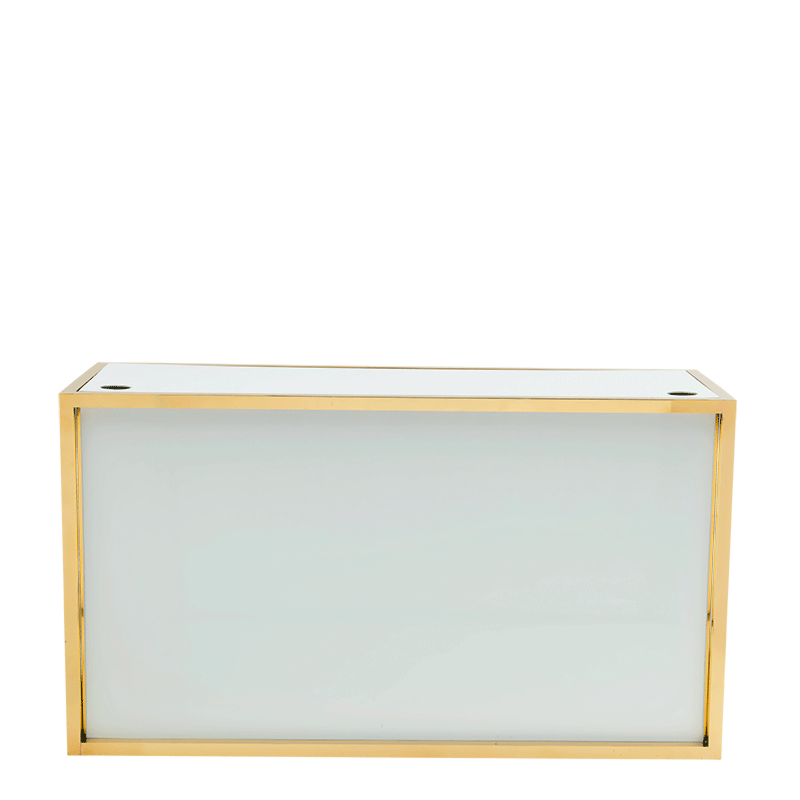Unico DJ Booth with Gold Frame and White Panels