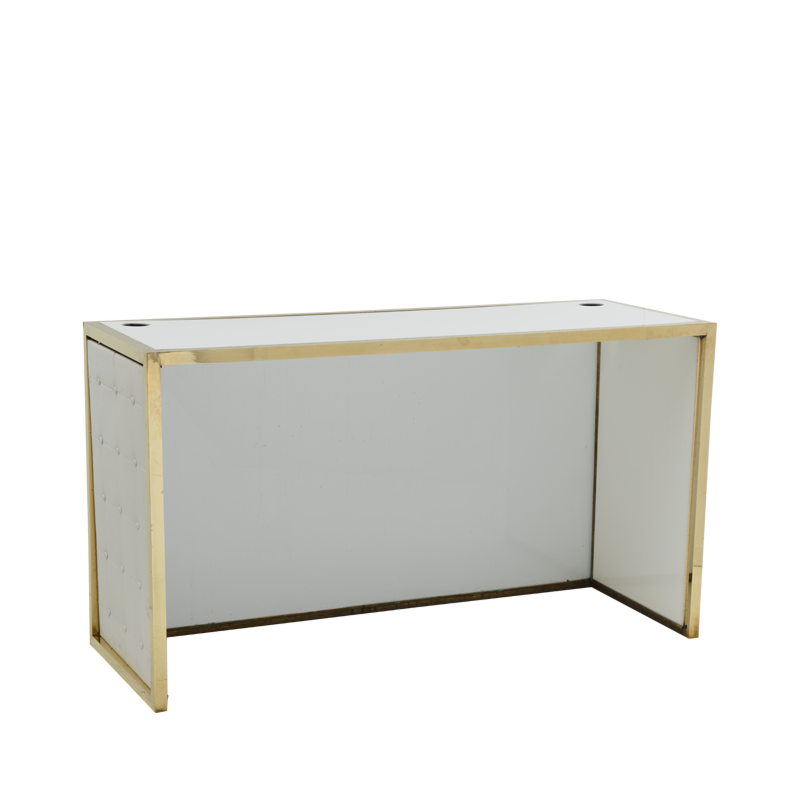 Unico DJ Booth with Gold Frame and White Upholstered Panels
