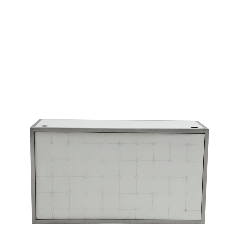 Unico DJ Booth - Stainless Steel Frame - White Upholstered Panels