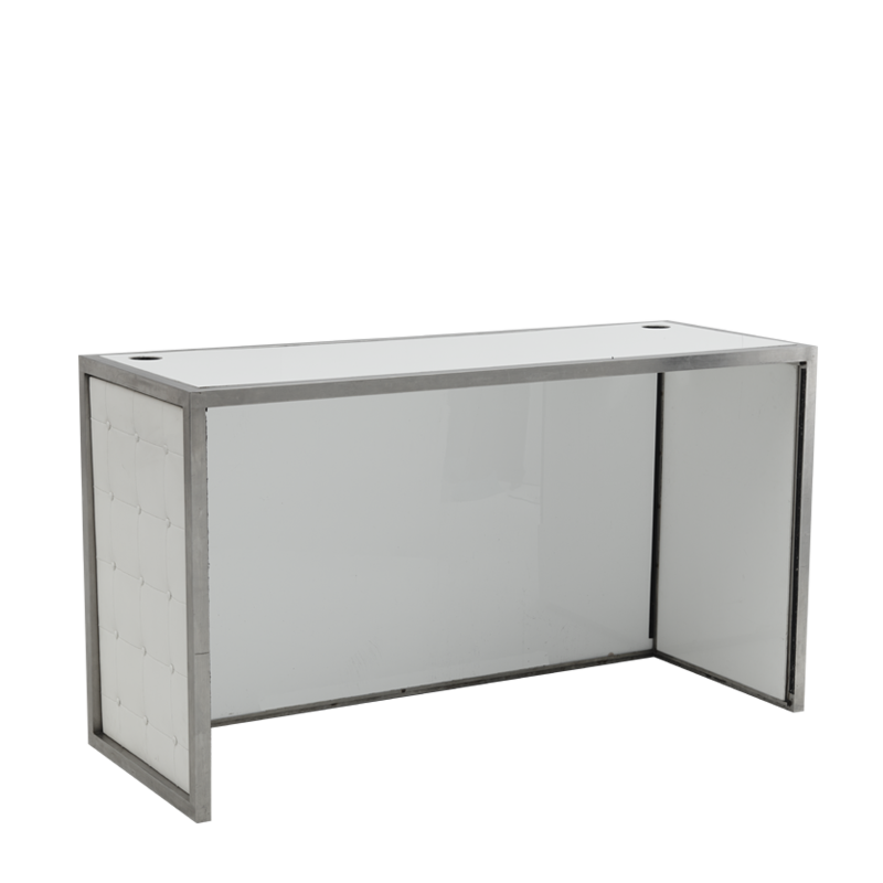Unico DJ Booth - Stainless Steel Frame - White Upholstered Panels
