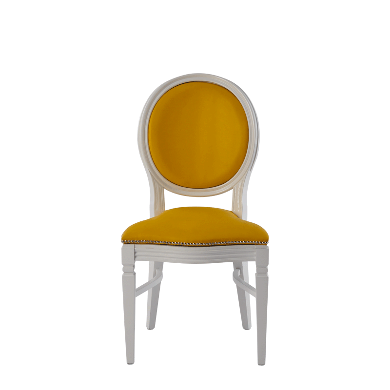 Chandelle Chair in White with Yellow Seat Pad