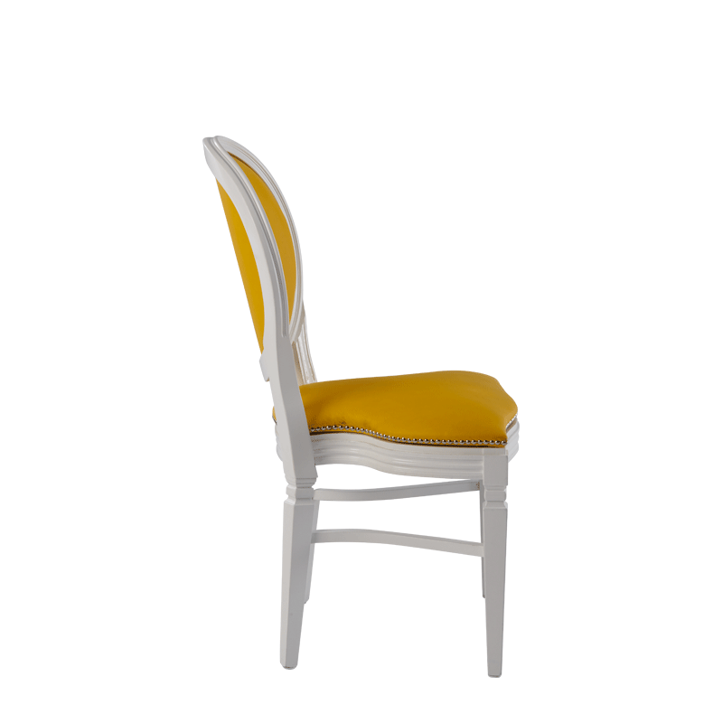 Chandelle Chair in White with Yellow Seat Pad
