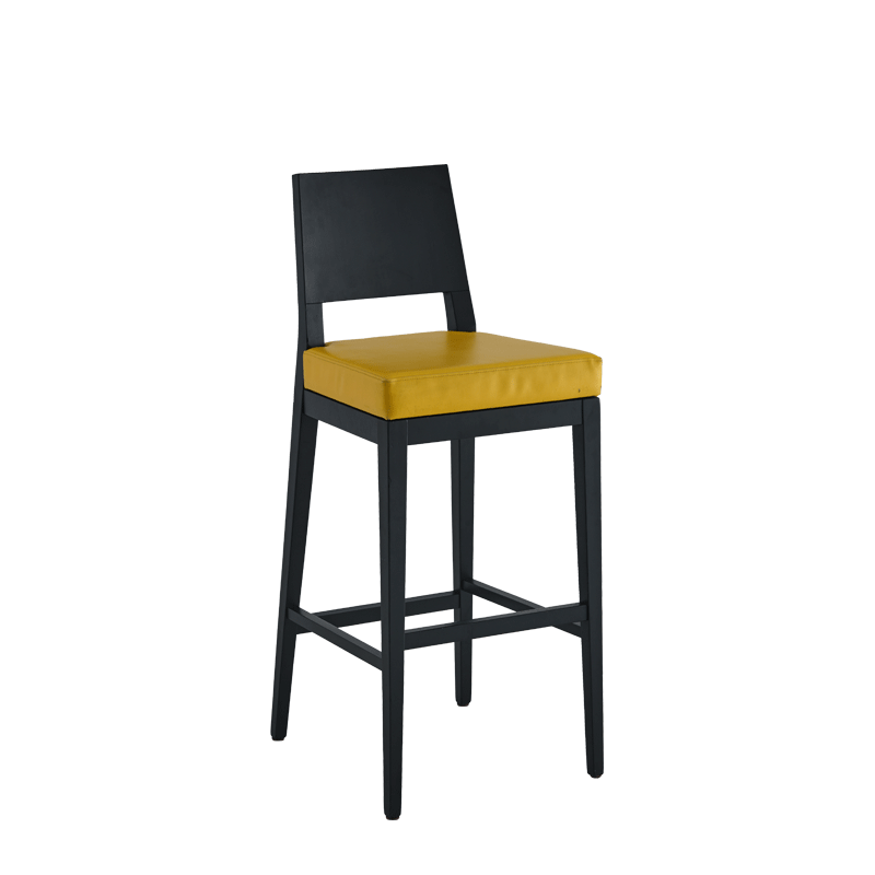Porcino Bar Stool in Black with Yellow Seat Pad