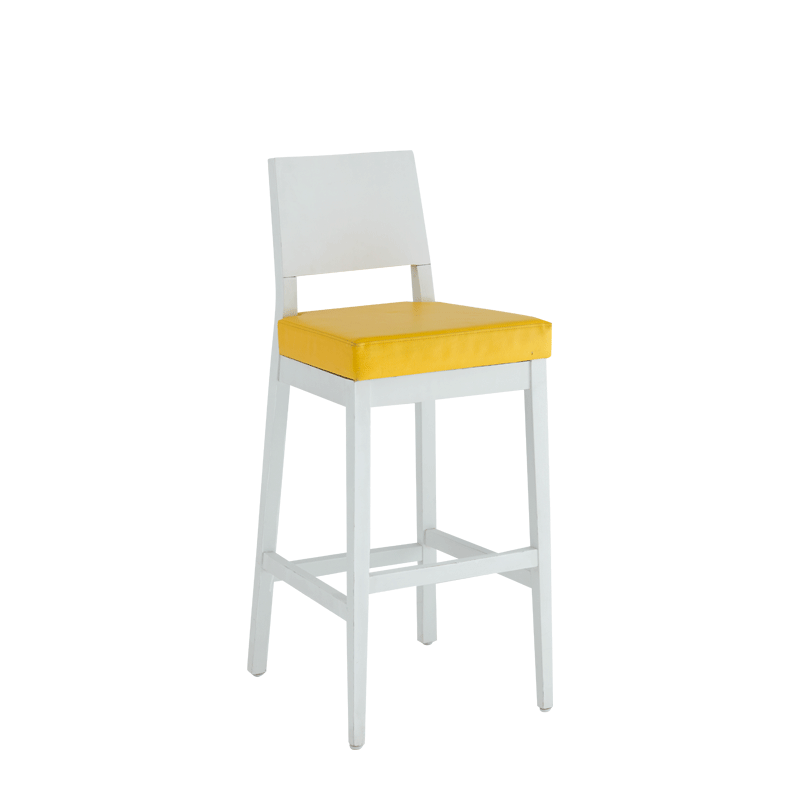 Porcino Bar Stool in White with Yellow Seat Pad