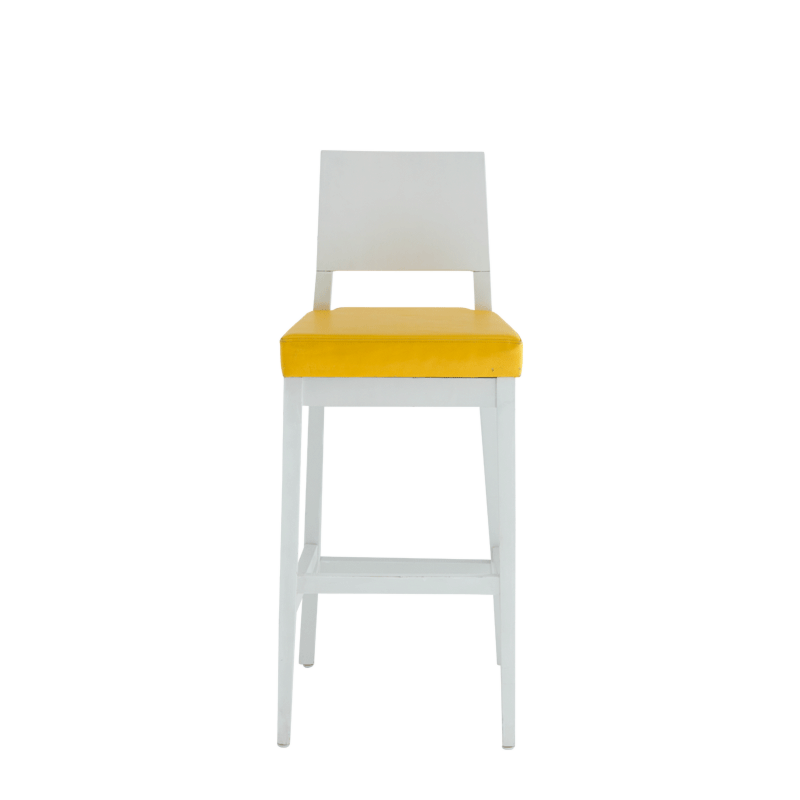 Porcino Bar Stool in White with Yellow Seat Pad