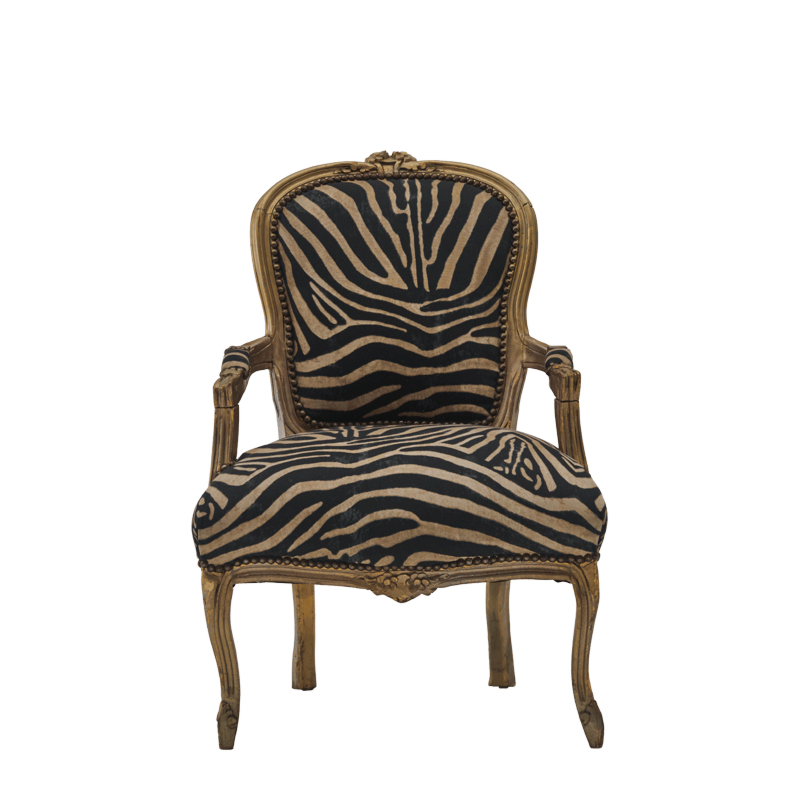 Louis Armchair in Gold with Zebra Seat Pad