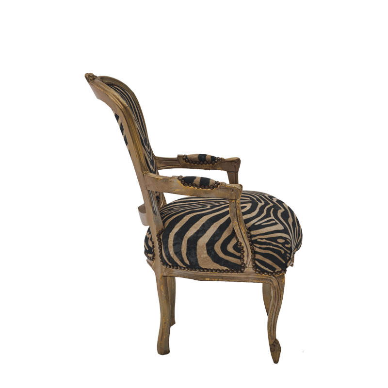 Louis Armchair in Gold with Zebra Seat Pad