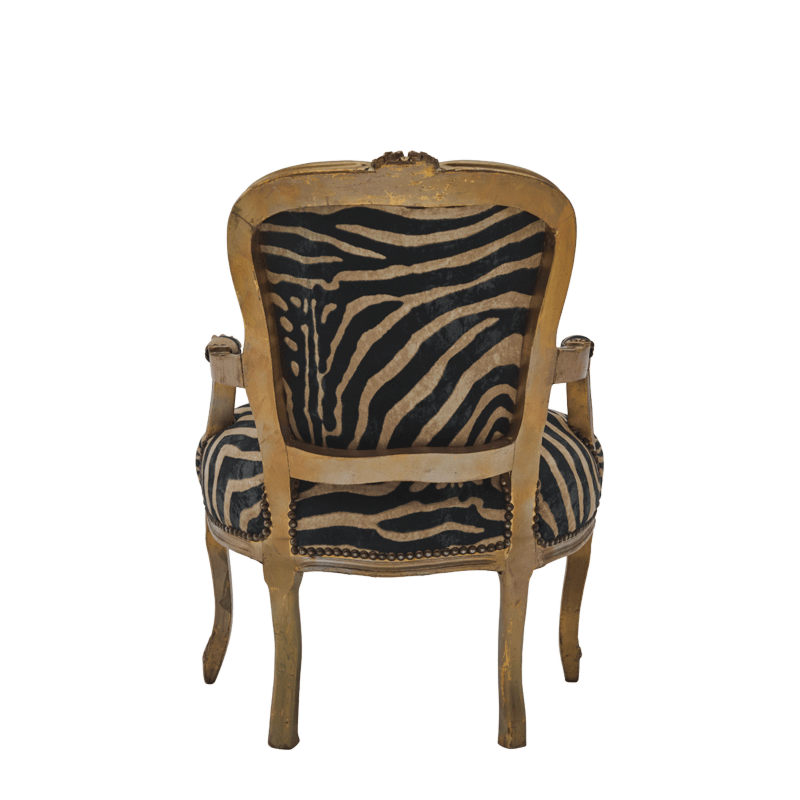 Louis Armchair in Gold with Zebra Seat Pad