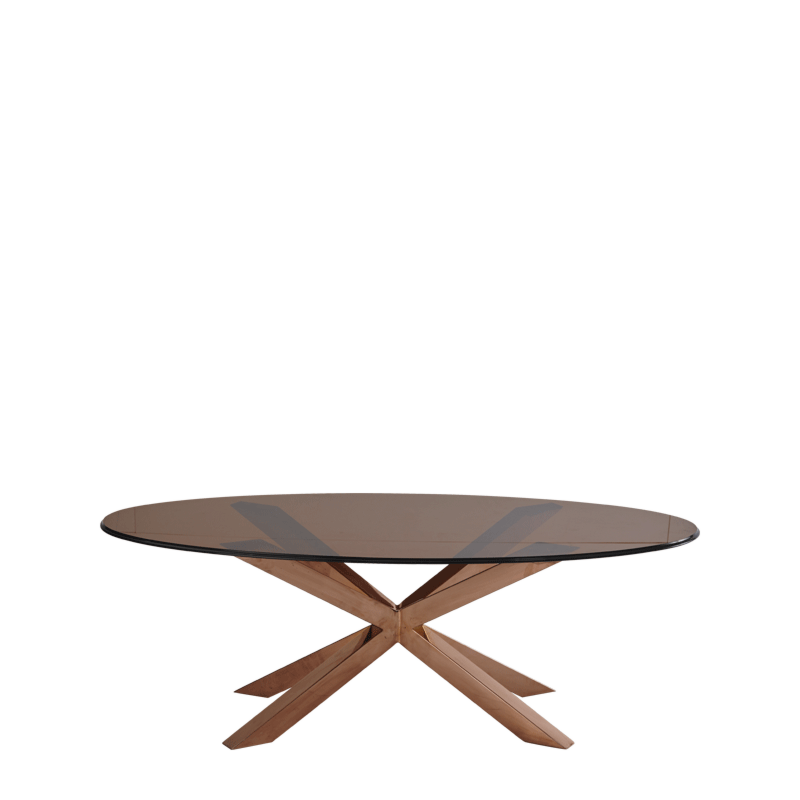 Cognac Coffee Table with Oval Bronze Glass Top