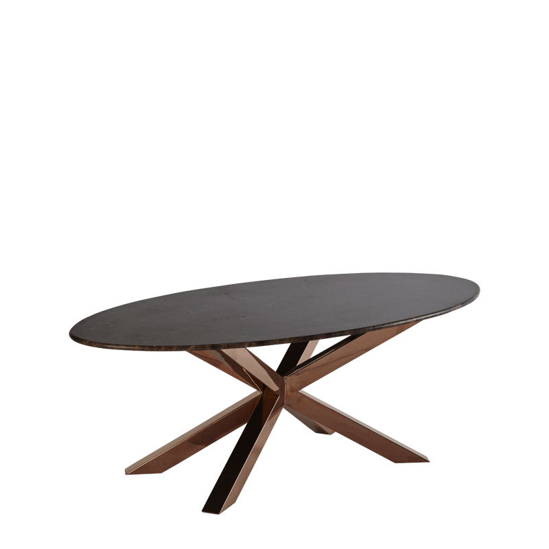 Cognac Coffee Table with Oval Brown Marble Top