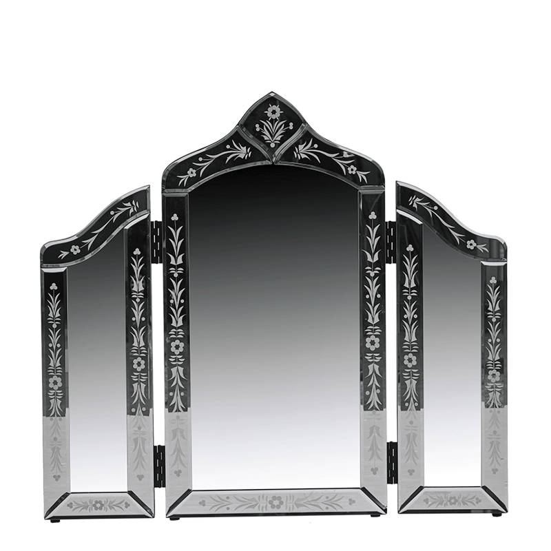 Curved Ornament Triple Fold Mirror
